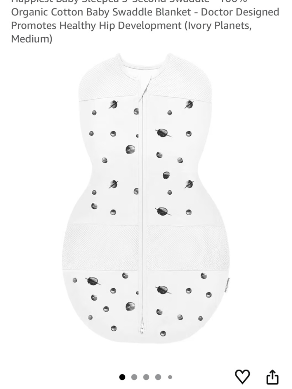 Happiest Baby Ivory Planets Organic Cotton Swaddle One-Piece